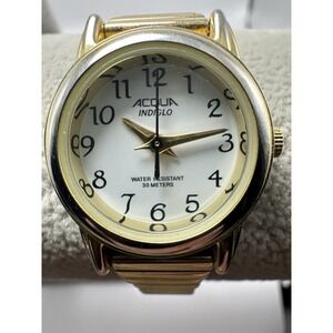 Acqua Indiglo Ladies New Battery 23MM 6" Gold Stainless Steel Stretch Band V1